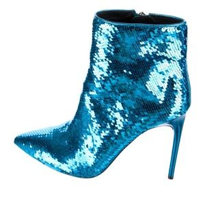 Alice + Olivia Shimmering Blue Sequin Heeled Boots